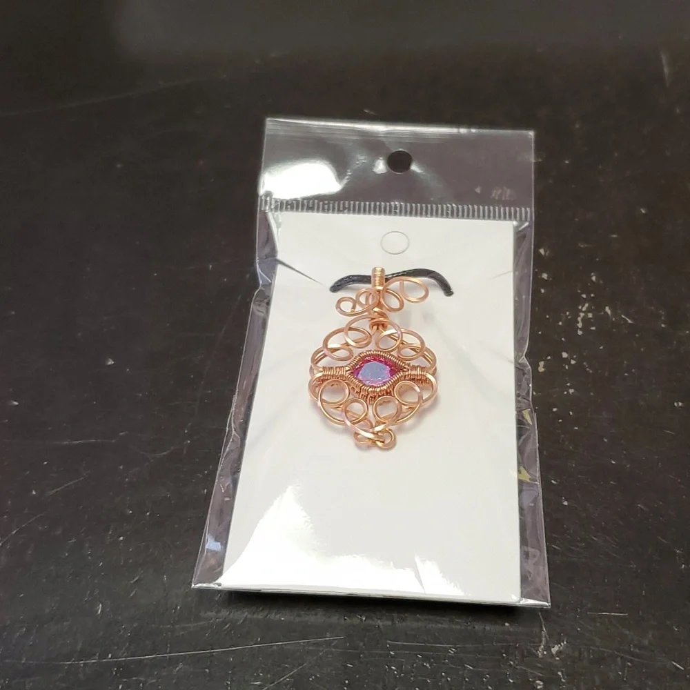 Electroplated cubic zirconia wire wrap necklace